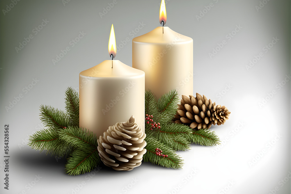 Christmas candles with arrangement and decorations