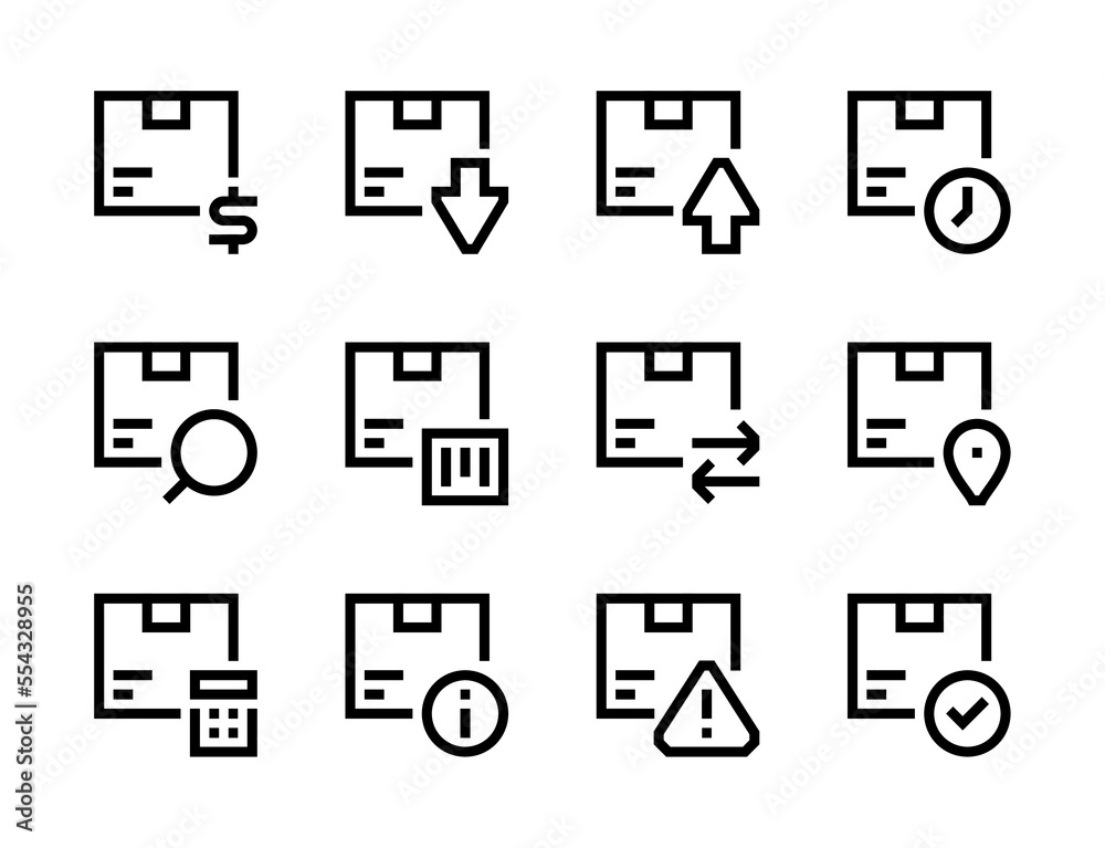 Delivery and Package services line vector icons. Logistics and Box shipping editable stroke outline icon set.