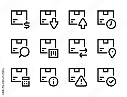 Delivery and Package services line vector icons. Logistics and Box shipping editable stroke outline icon set.