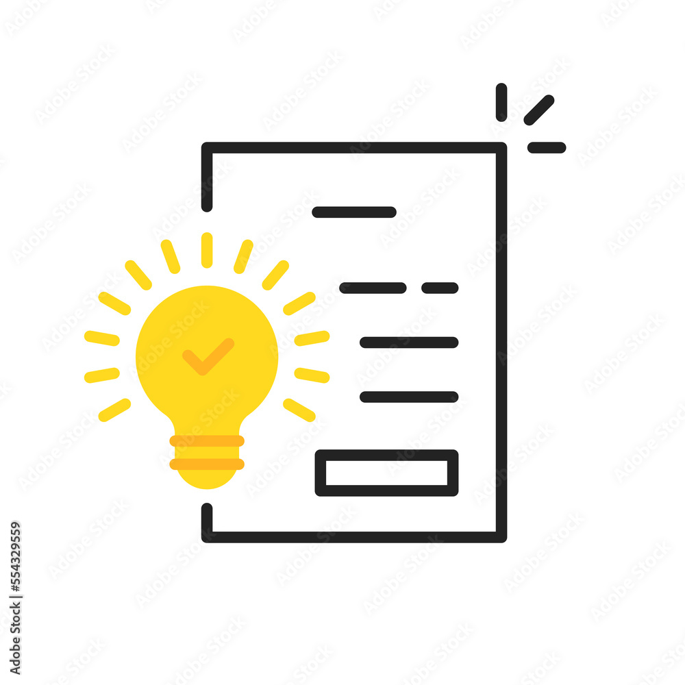 patent icon with document with yellow light bulb patent icon with document with yellow light bulb