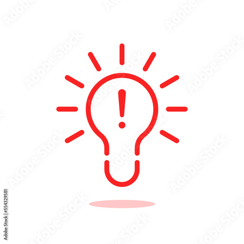 red thin line lightbulb with exclamation mark