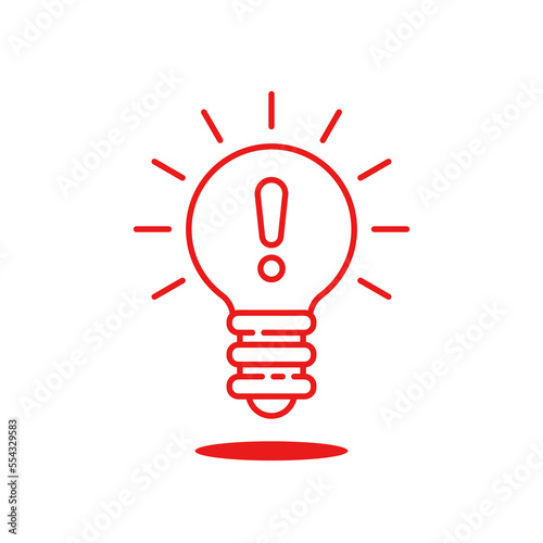 thin line red lightbulb with exclamation point