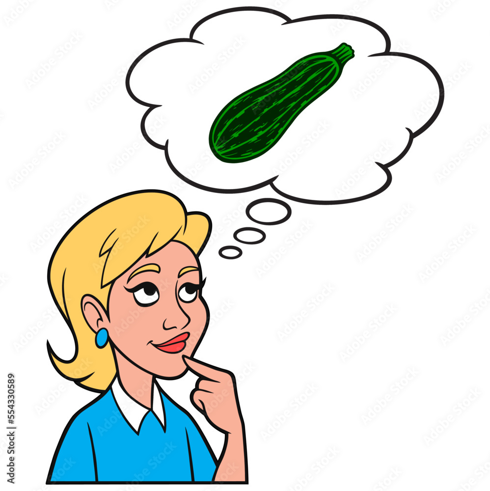 Girl thinking about Zucchini - A cartoon illustration of a Girl thinking about eating some Zucchini. Girl thinking about Zucchini - A cartoon illustration of a Girl thinking about eating some Zucchini.