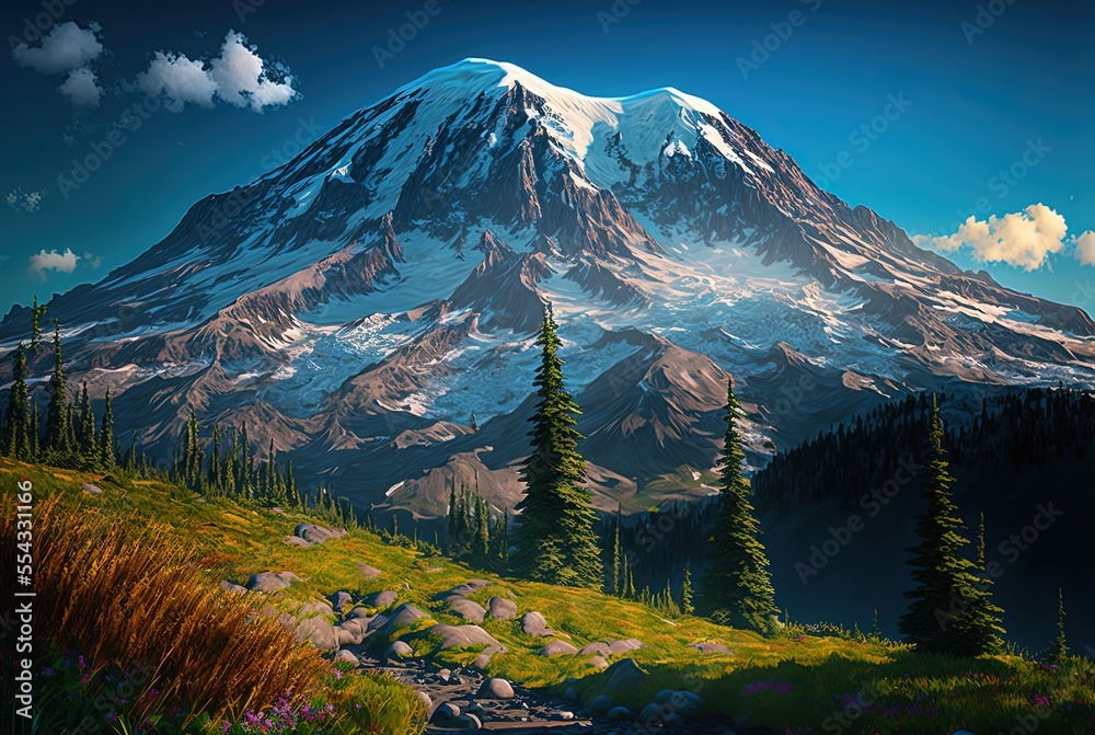 Fototapeta premium illustration beautiful snow mountain landscape