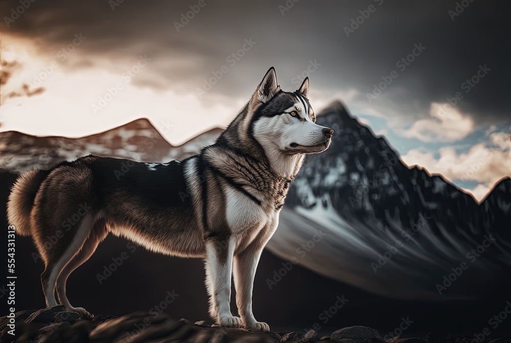 Naklejka premium illustration of Siberian Huskey in winter season