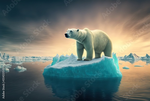 illustration of polar bear on ice sheet  idea for global warming concept