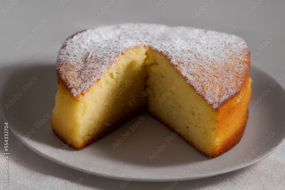 Realistic illustration of almond cake, sweet baked food, generative ai