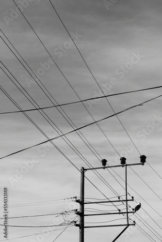 White and black shooting.. power lines