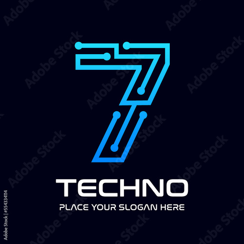 Seven or 7 number technology vector logo template