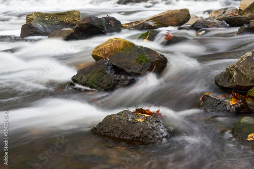 creek with soft flowing waterfalls and rocks