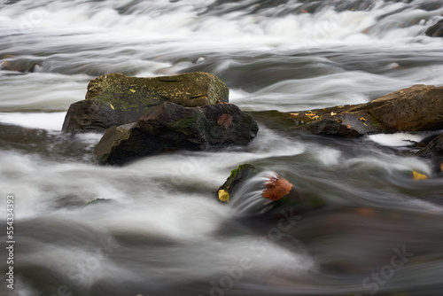 creek with soft flowing waterfalls and rocks