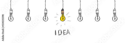 A light bulb that lit up is a symbol of an idea. Concept idea.