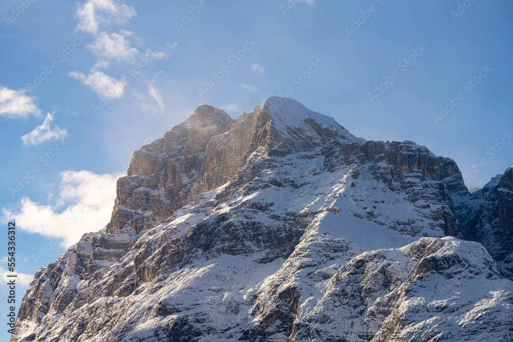 rock face of a mountain in winter