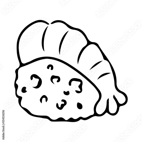 Sushi with seafood. Nigirizushi with Shrimp. Asian cuisine. Vector illustration isolated on white background