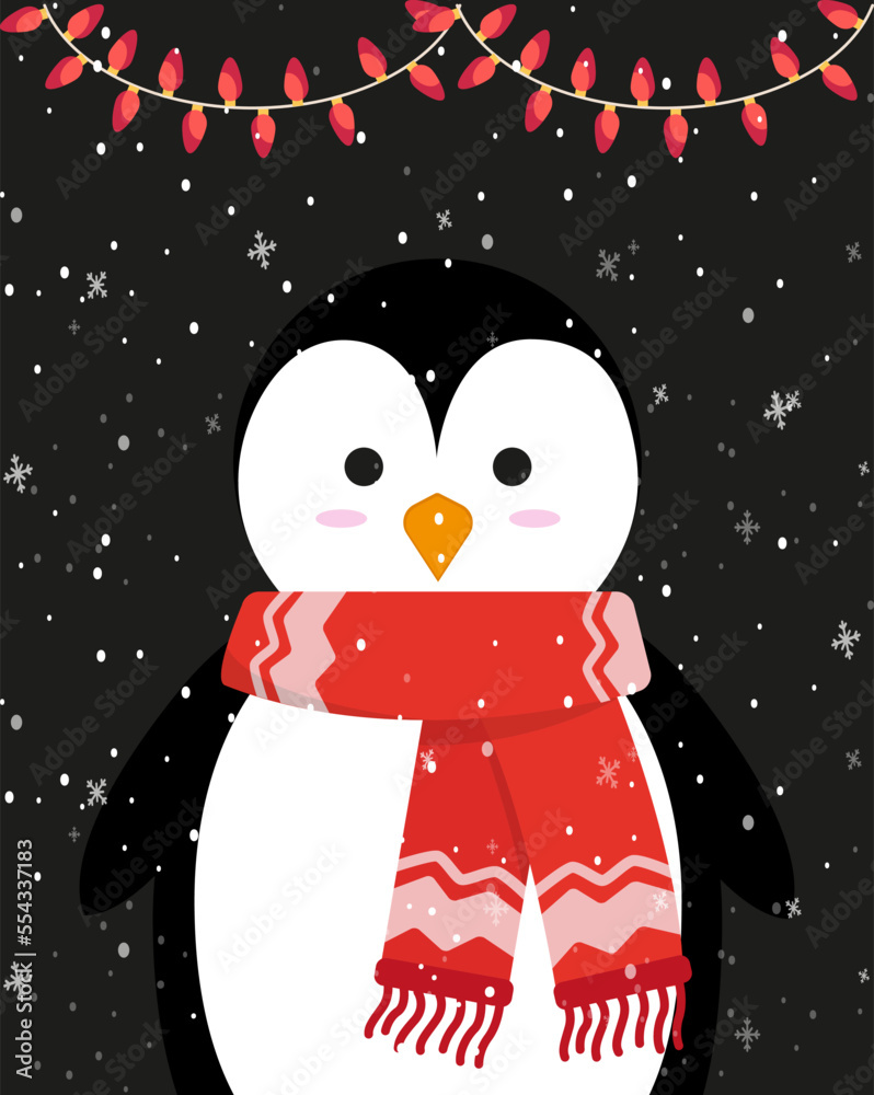 Winter penguin. penguin on a black background. Vector illustration