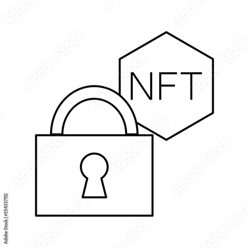 NFT blockchain technology line icon. linear style sign for mobile concept and web design. NFT lock outline vector icon. Symbol, logo illustration. Vector graphics