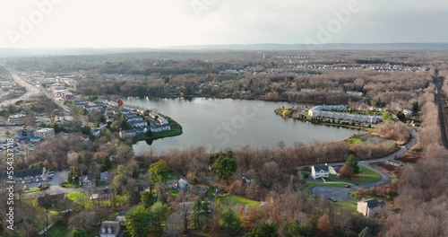Scenic fall, autumn aerial video of Silver Lake in Mechanicstown, near Middletown, Orange County, NY, November 18, 2022
 photo