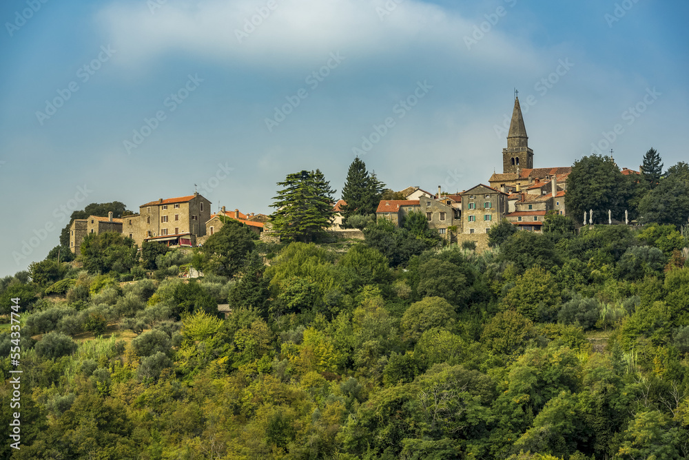 View of the picturesque medieval town given over to artists known as Groznjan; Groznjan, Istria, Croatia View of the picturesque medieval town given over to artists known as Groznjan; Groznjan, Istria, Croatia
