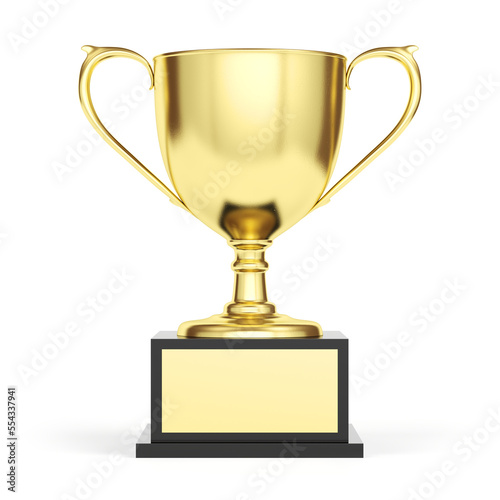 Gold trophy isolated on white background. Award. Winner cup. 3d illustration.