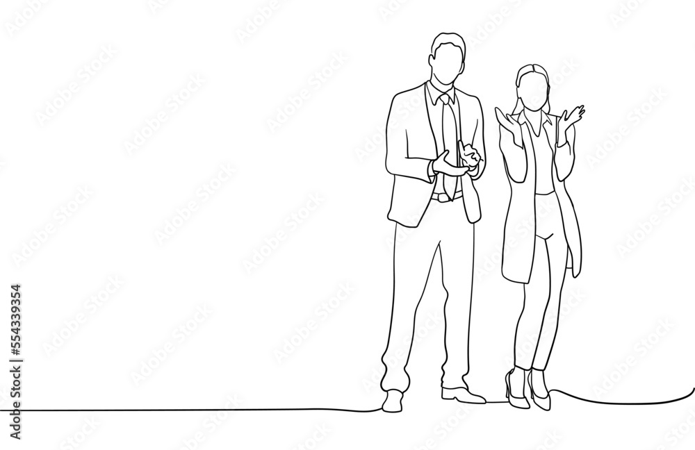 Business people continuous line drawing. Continuous line drawing of a diverse group of standing people on white background. Business team - continuous line drawing vector illustration Business people continuous line drawing. Continuous line drawing of a diverse group of standing people on white background. Business team - continuous line drawing vector illustration