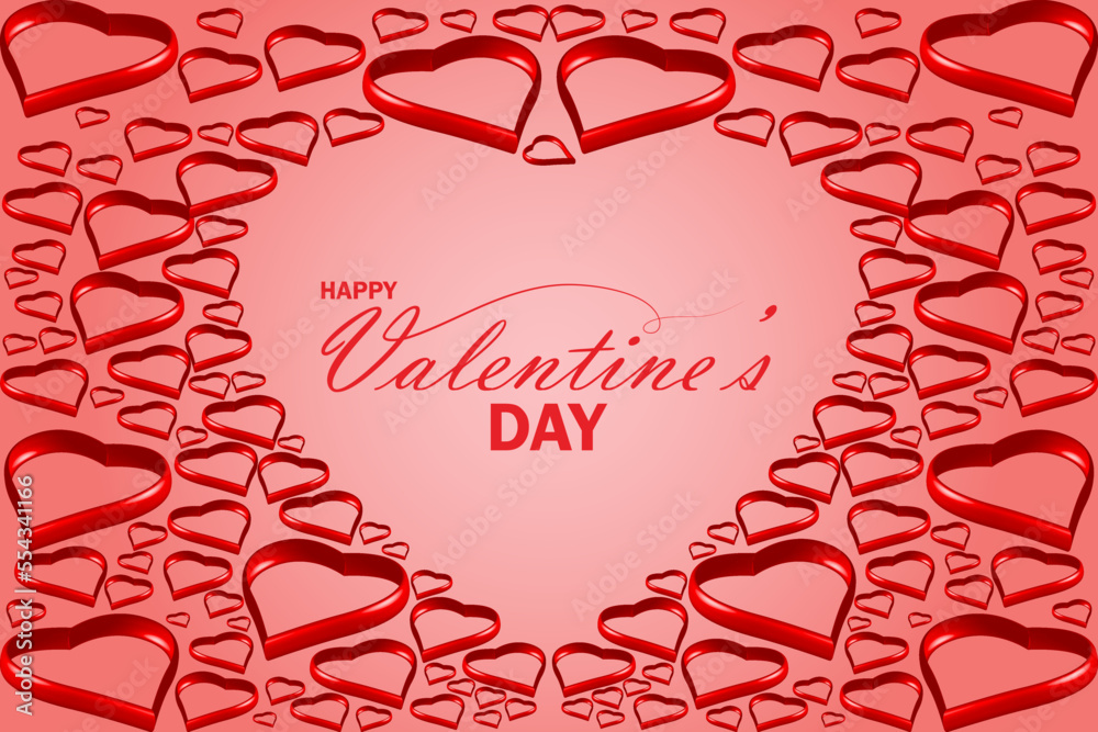 Obraz premium valentines day greeting card background. Place for text. Valentine's day sale header or voucher template with heart. red and pastel heart frame border.