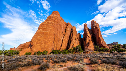 Rock Fins in the Red Sandstone Rock Formations of the Devils Garden in Arches National Park in Utah, USA