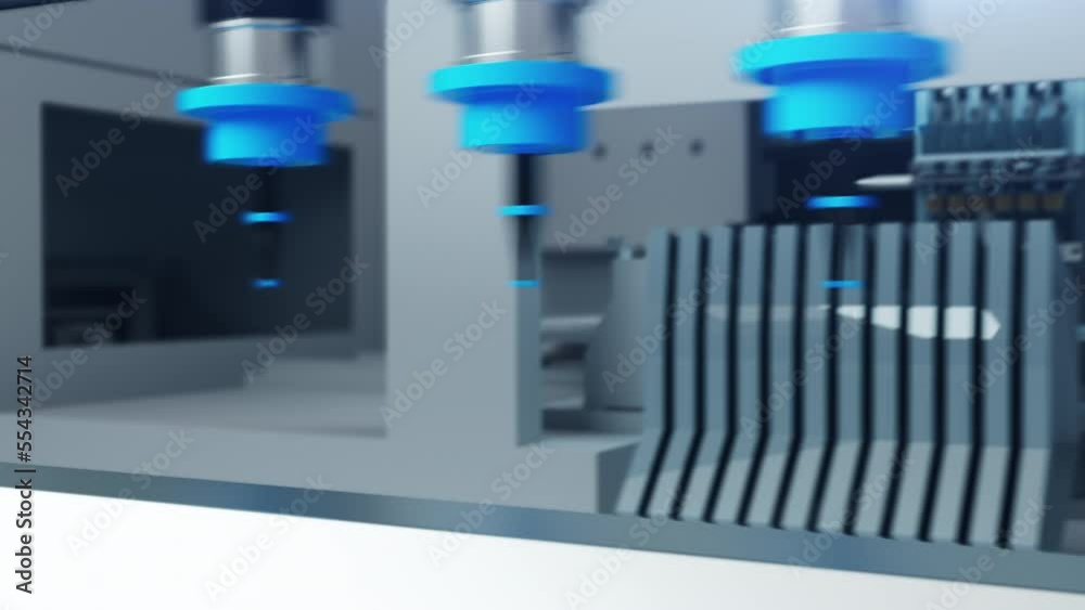 A factory for the production of microchips and chips . A close-up camera tracks the movement of the manipulator creating a beautiful animation effect. Loop Animation A factory for the production of microchips and chips . A close-up camera tracks the movement of the manipulator creating a beautiful animation effect. Loop Animation