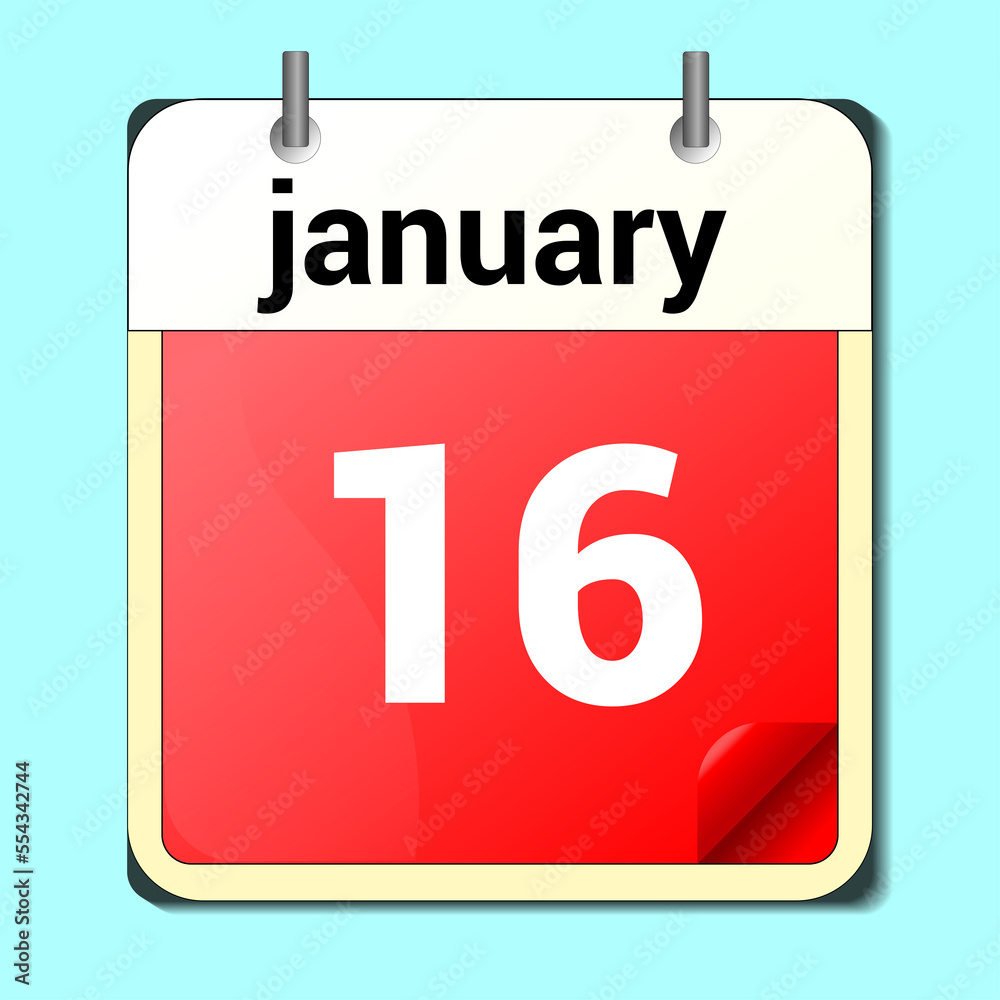 day on the calendar, vector image format, January 16. day on the calendar, vector image format, January 16.