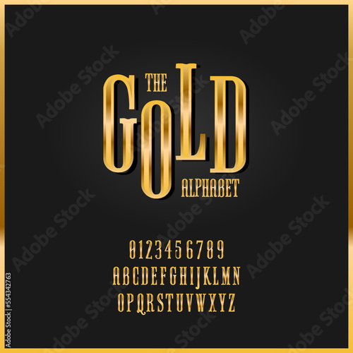 Vector Extra Golden Rich Font. Best Luxury Modern Alphabet Letters, Numbers and Symbols. Vector Illustration