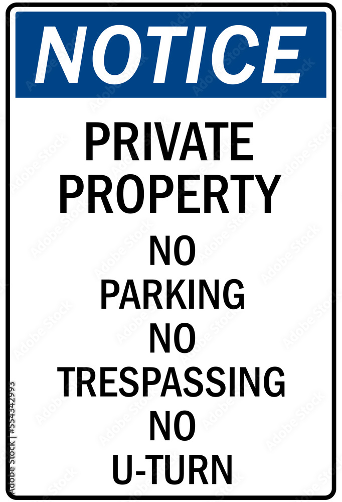 Parking-no parking sign private property no parking no trespassing no u-turn