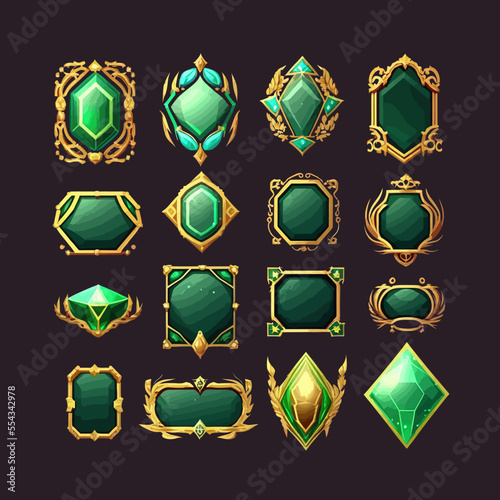 Game frame vector set, avatar gui UI fantasy. Isolated on a black background. Cartoon vector illustration
