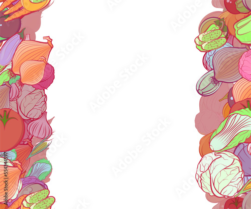 Background pattern abstract design texture. Health food. Vertical seamless stripes. Border frame, transparent background. Theme is about satisfying, protein, Chile, vitamin C, onion feathers