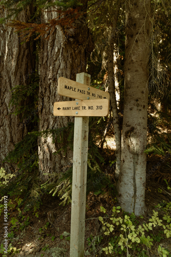 Vertical photo of sign post marker for Maple Pass Trail number 740 and ...