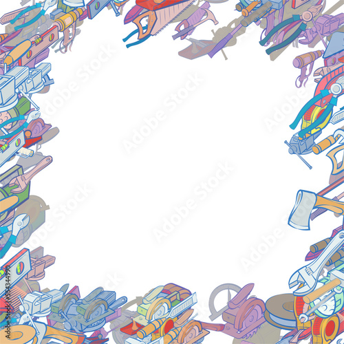 Background pattern abstract design texture. Building tools and Repair. Border frame, transparent background. Theme is about nail catcher, wooden, hank, drawing, nippers, workshop, heavy tool