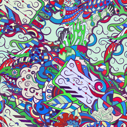 Tracery seamless pattern. Mehndi design. Ethnic doodle texture. Curved doodling background. Vector