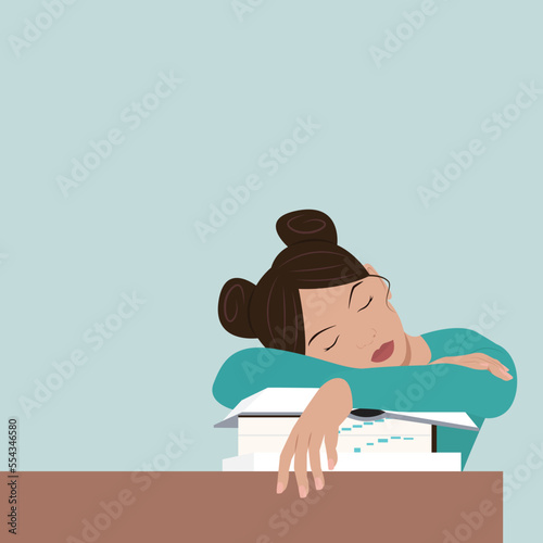 Study Fatigued Girl graphic illustration background