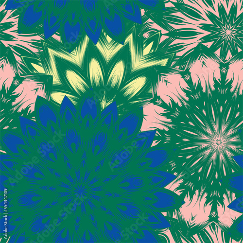Flowers. Seamless floral background. Tracery handmade nature ethnic fabric backdrop pattern. Textile design texture. Decorative color art. Vector