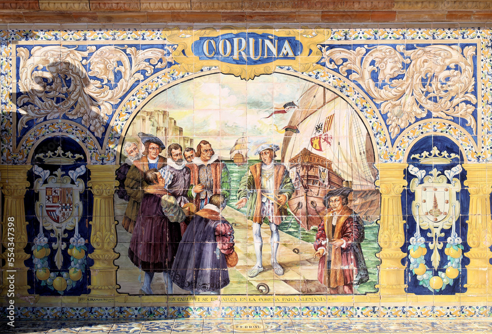 Naklejka premium Mural #6 - Coruna - Spanish history on Plaza de Espana Sevilla