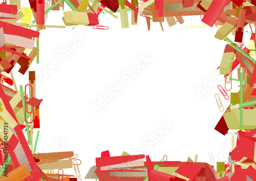 Background pattern abstract design texture. Border frame, transparent background. Theme is about ballpoint pen, clip, paper knife, employee, marker, bureaucracy, cutter, office, accounting