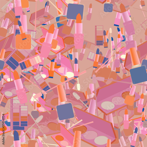 Background pattern abstract design texture. Seamless. Theme is about maquillage, tones, pomade, parlor, nail polish, cosmetics, pomatum, salon, makeup, cosmetology, powder, beauty, brush