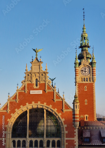 fragment historic railway station in Gdansk, Poland.