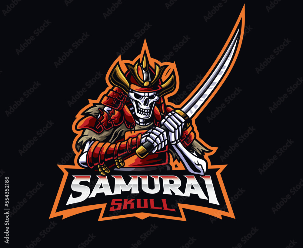 Death samurai mascot logo design. Skeleton samurai vector illustration