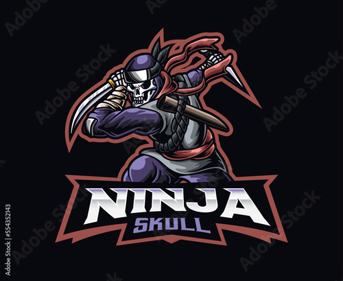 Skeleton ninja mascot logo design. Skull ninja vector illustration