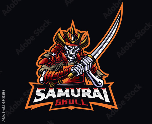 Death samurai mascot logo design. Skeleton samurai vector illustration