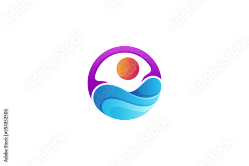 Sunset ocean view logo in circle shape