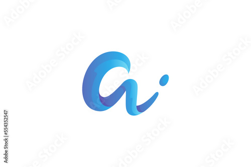 W letter logo with wave element in blue color gradation