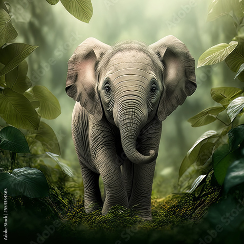 Adorable baby elephant in the jungle