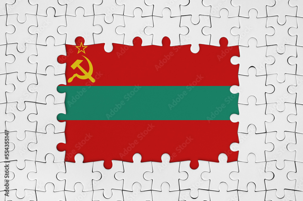 Obraz na płótnie Transnistria flag in frame of white puzzle pieces with missing central parts w salonie
