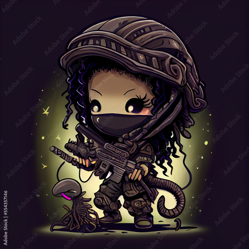 Cute Chibi Alien Warrior, AI Cute Chibi Alien Warrior, AI