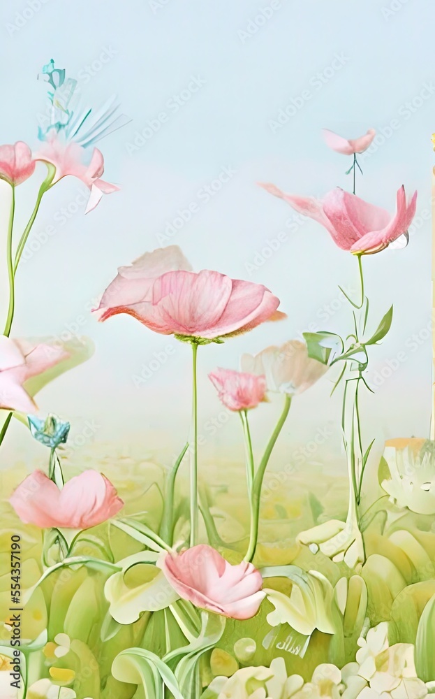 pink flowers on a green background